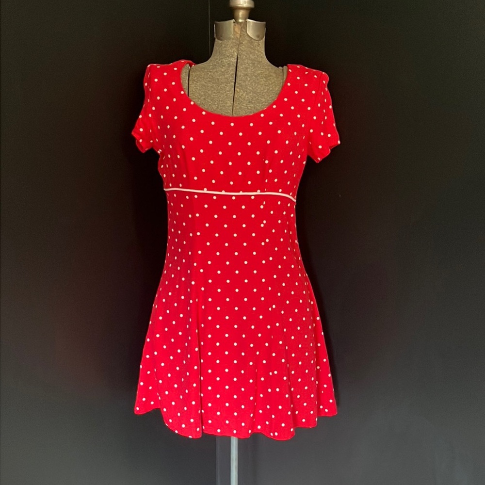 Vintage 1980s-90s Byer Too! California Red & White Polka Dot Dress